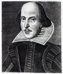 Portræt af William Shakespeare, indgraveret af Martin Droeshout, 1623